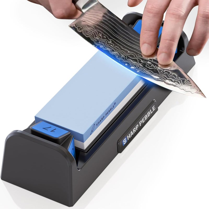 Sharp Pebble Knife Sharpening Stone Kit-Grit 1000/6000 Wet Stone-Built In Angle Guides 15/17/20/22 Degrees- Professional Whetstone Knife Sharpener Stone Set with Plastic Base - Image 1